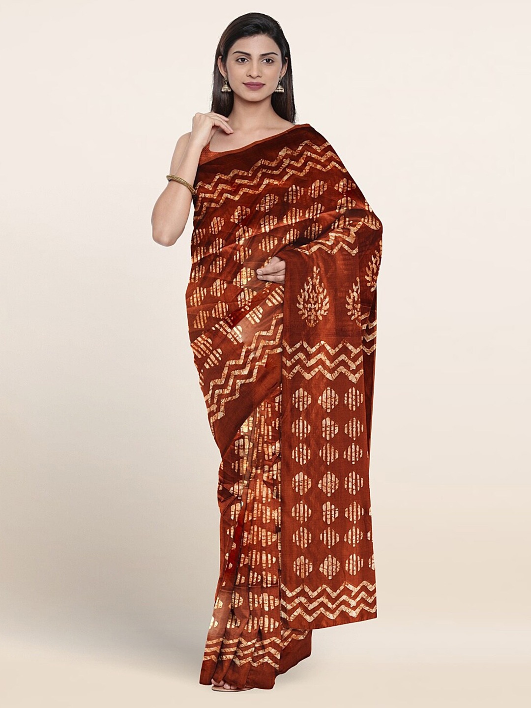 

Pothys Batik Printed Saree, Brown