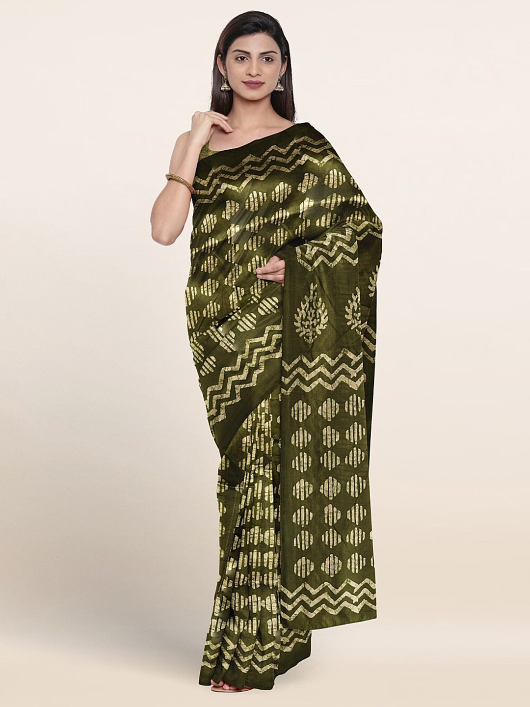 

Pothys Geometric Printed Saree, Green