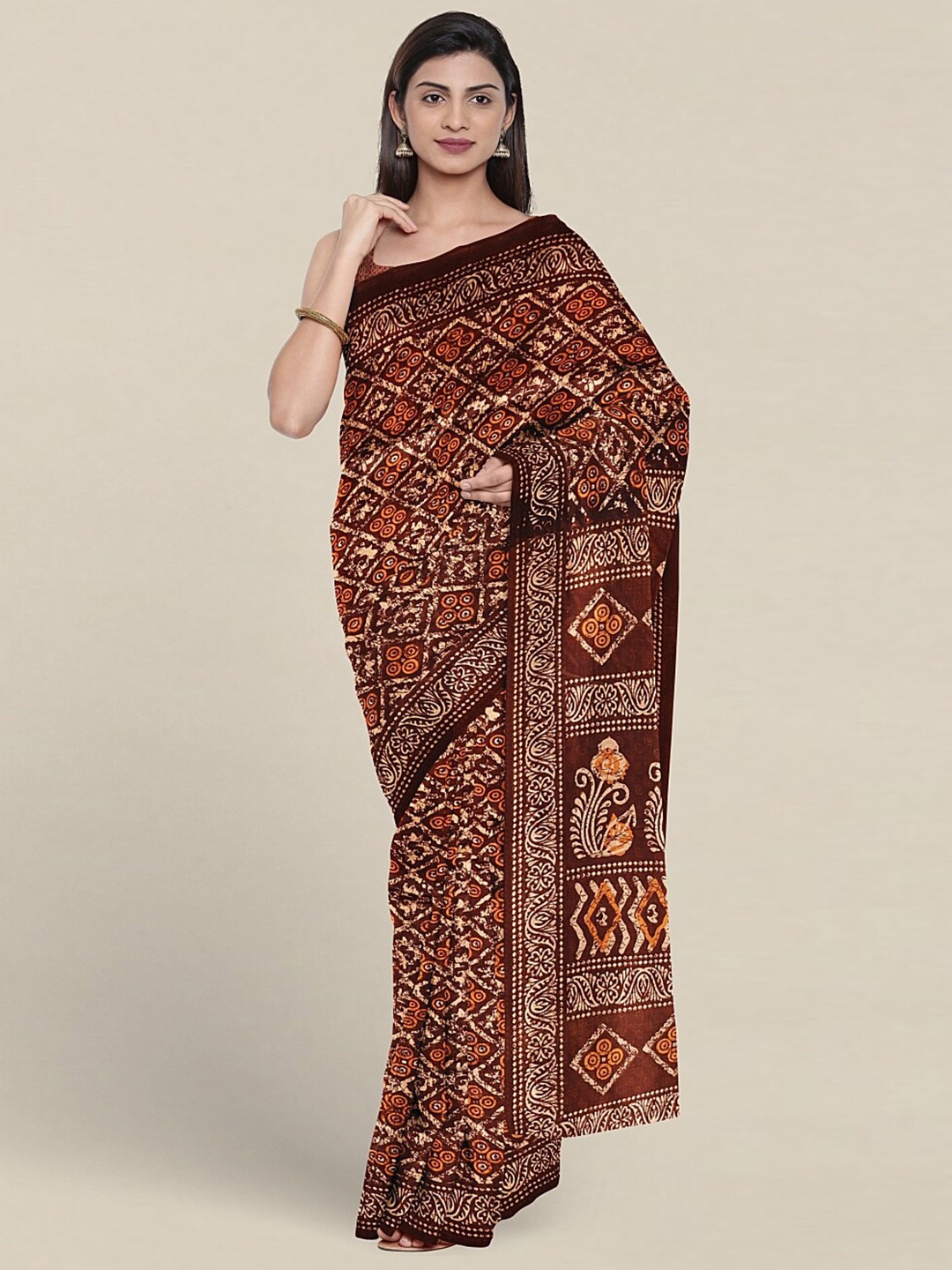 

Pothys Geometric Printed Saree, Brown