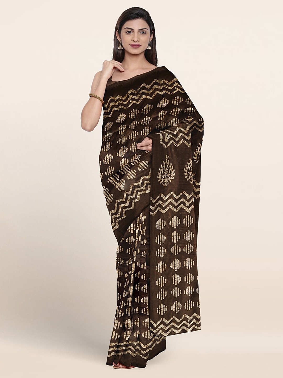 

Pothys Geometric printed Saree, Brown