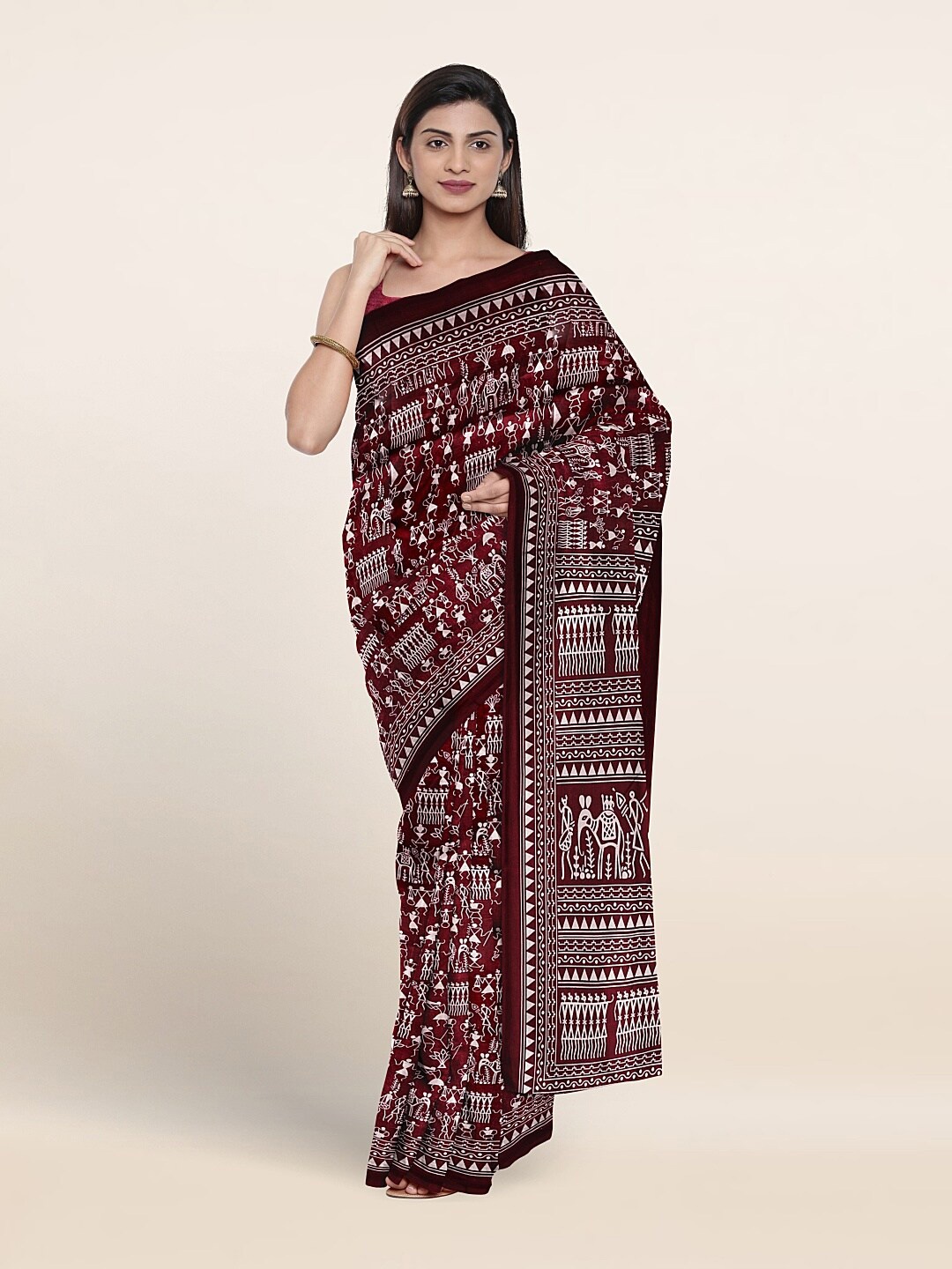 

Pothys Warli Ethnic Motifs Printed Saree, Purple