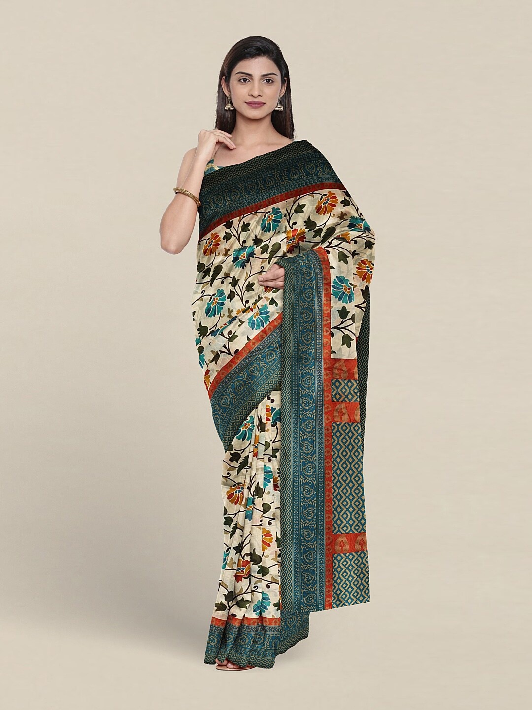 

Pothys Floral Printed Saree, Cream