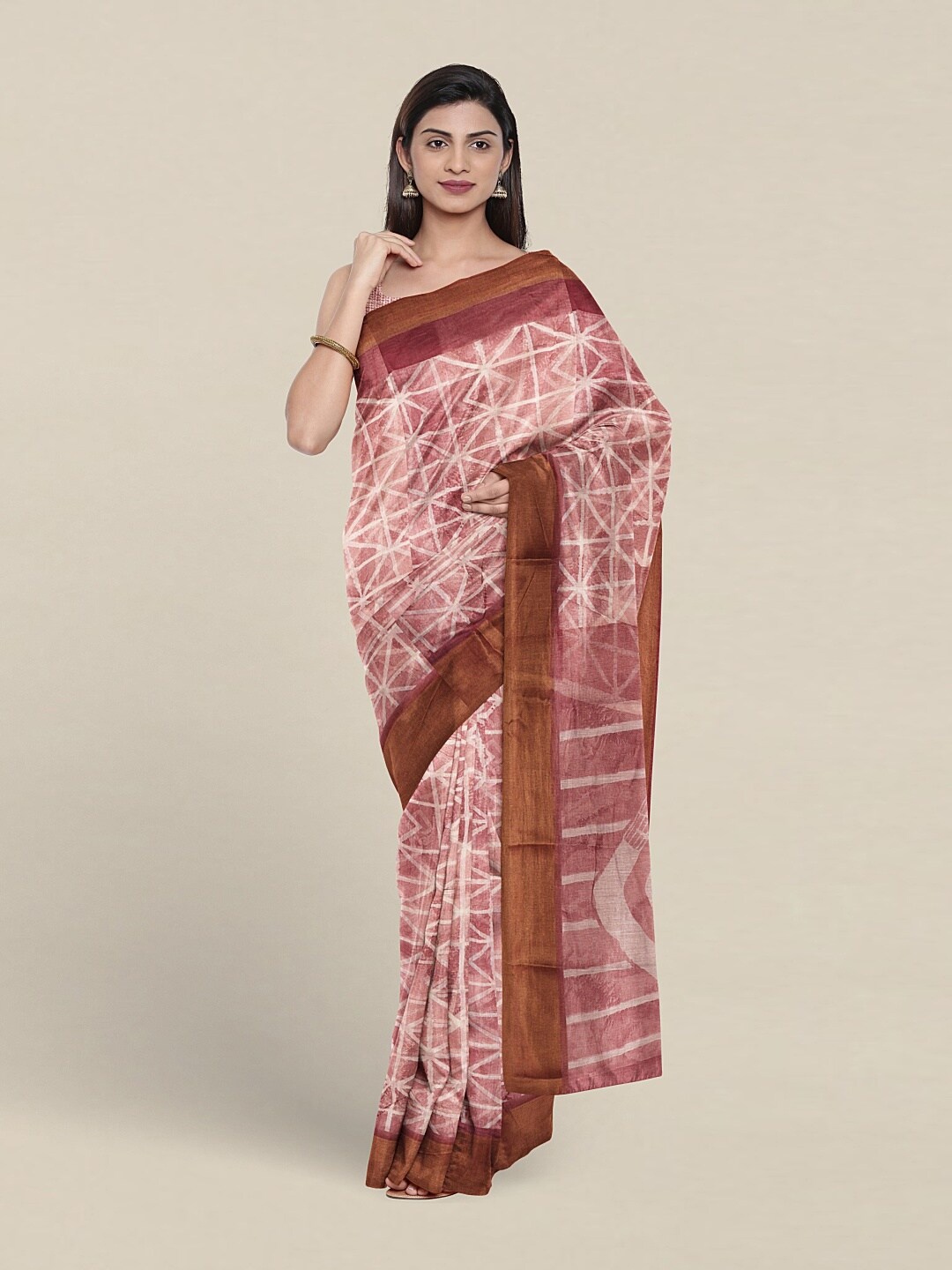 

Pothys Geometric Printed Zari Saree, Pink