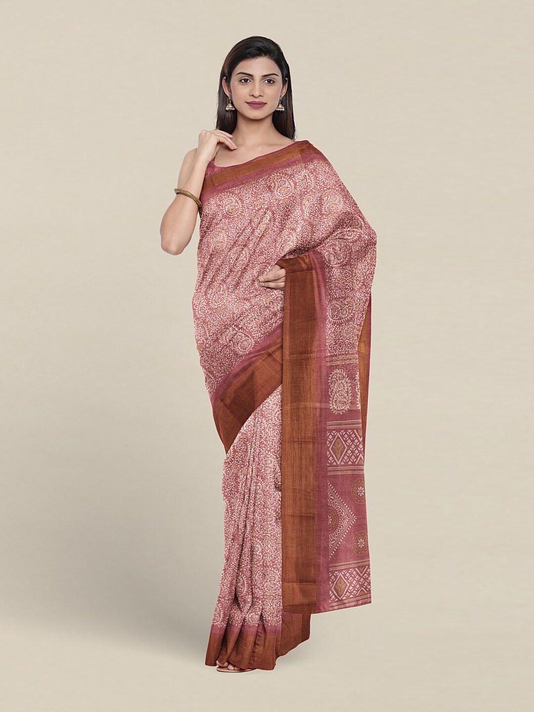 

Pothys Paisley Printed Cotton Blend Saree, Pink