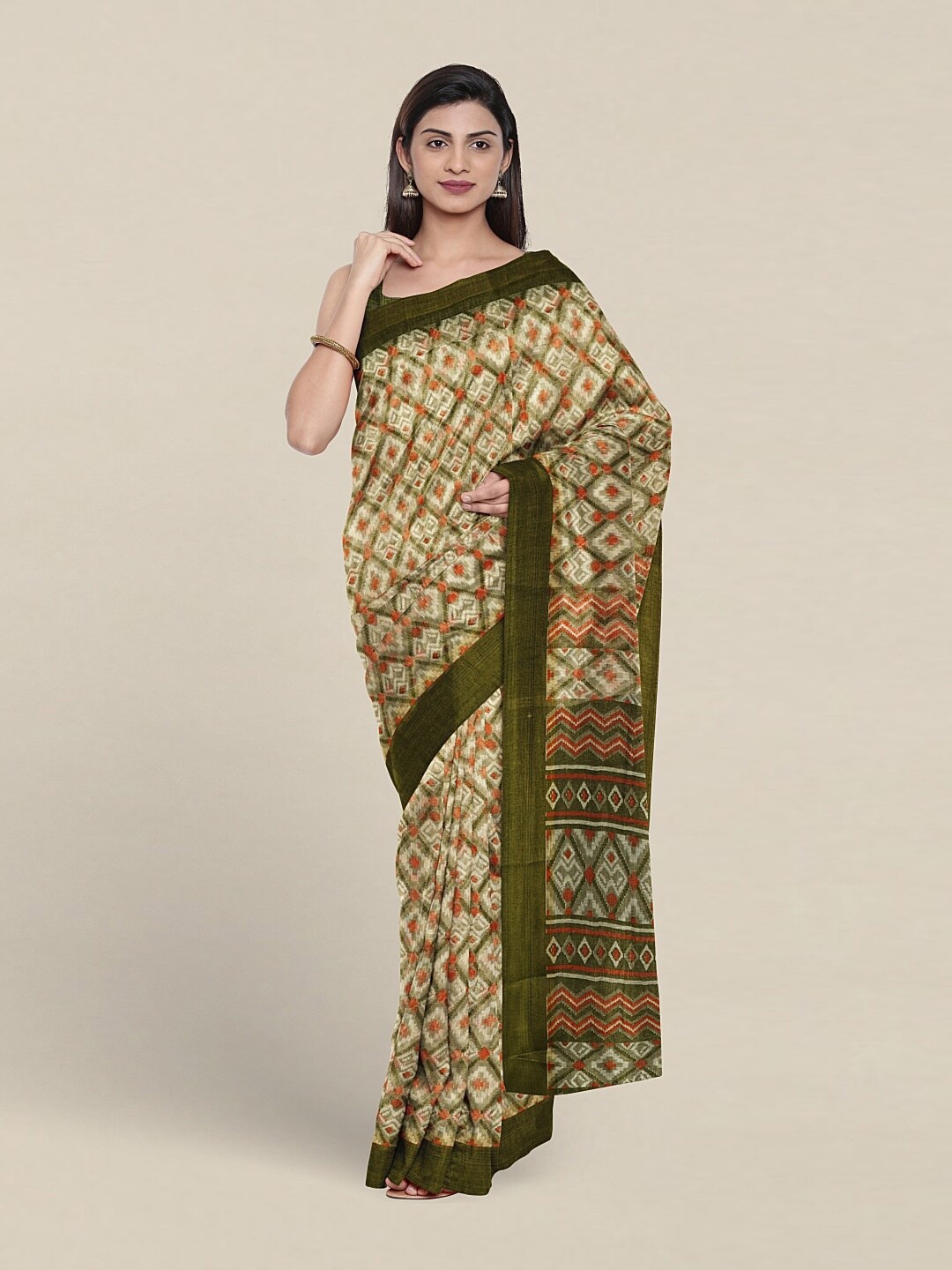 

Pothys Geometric Printed Saree, Green