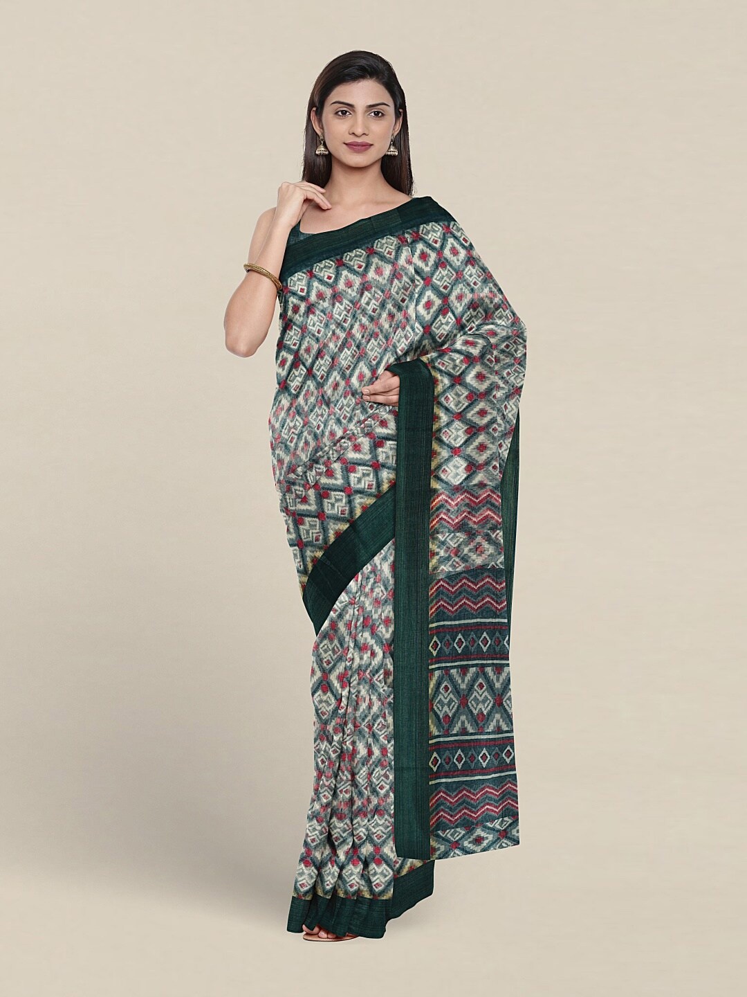 

Pothys Ikat Printed Saree, Green