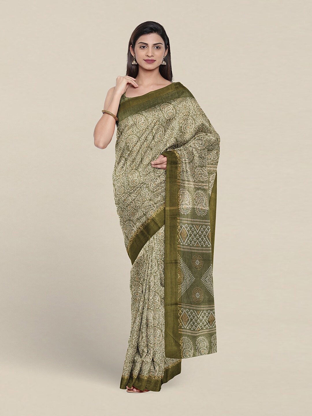 

Pothys Paisley Printed Saree, Green