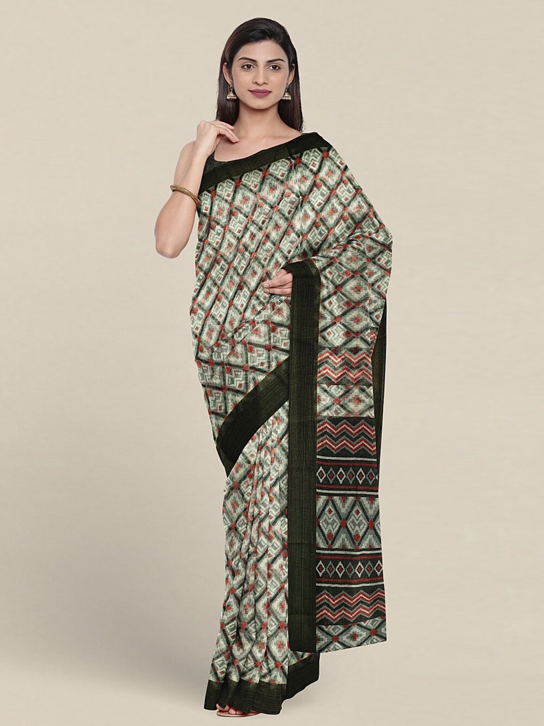 

Pothys Geometric Printed Saree, Green