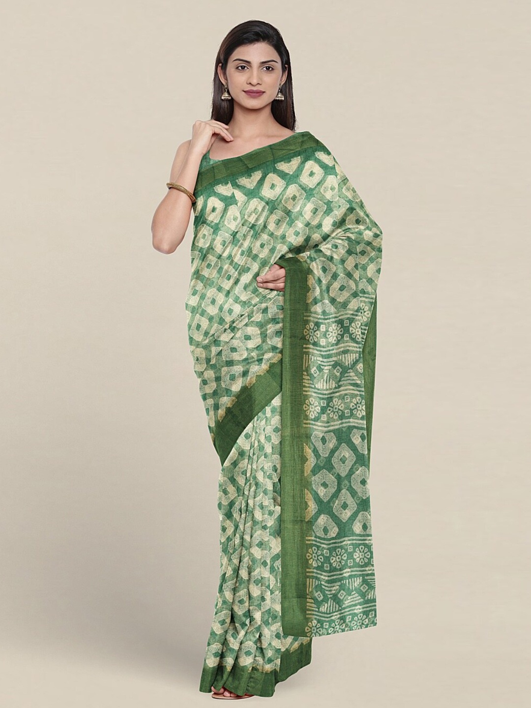 

Pothys Geometric Printed Saree, Green