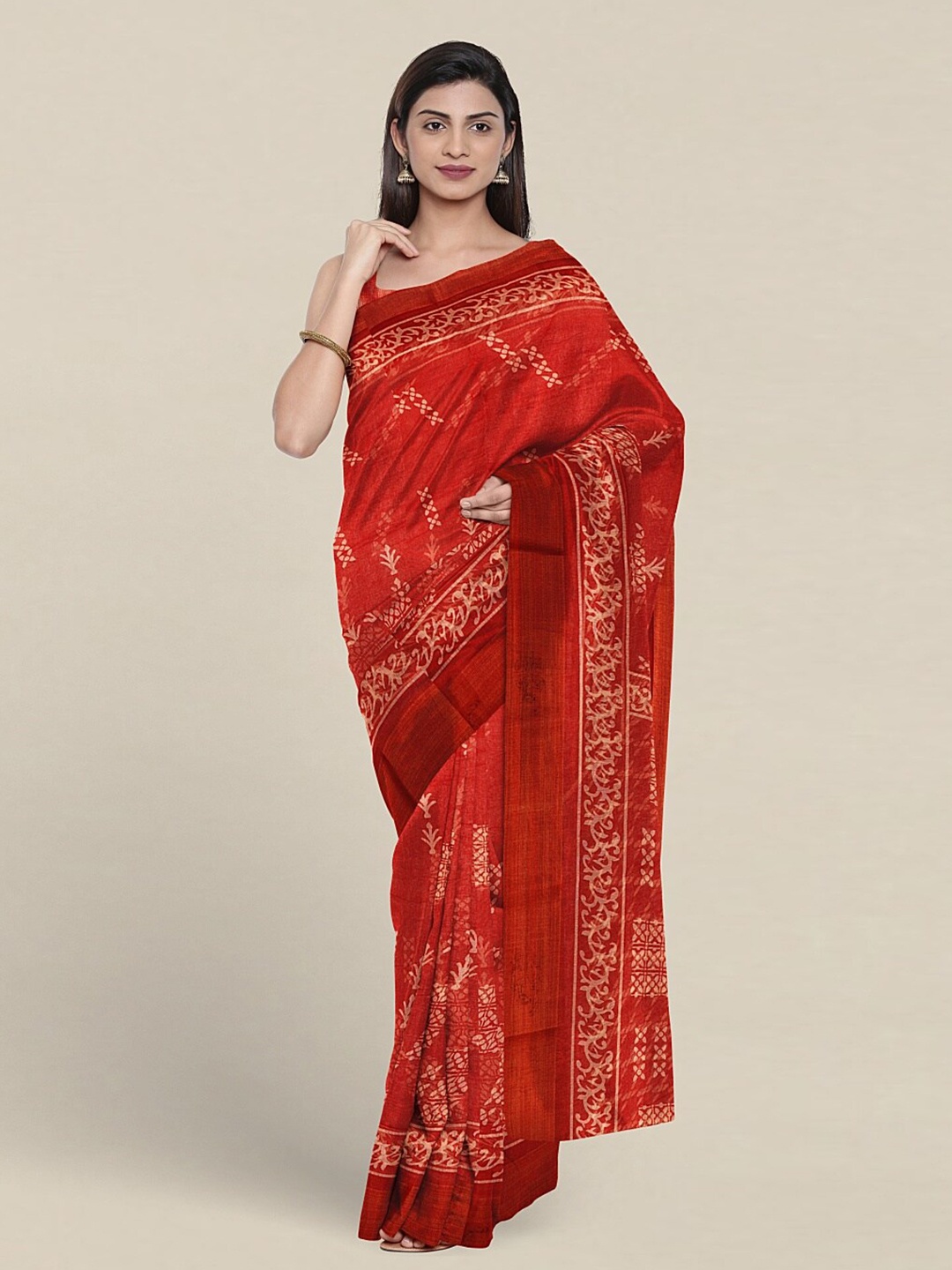 

Pothys Batik Printed Saree, Red