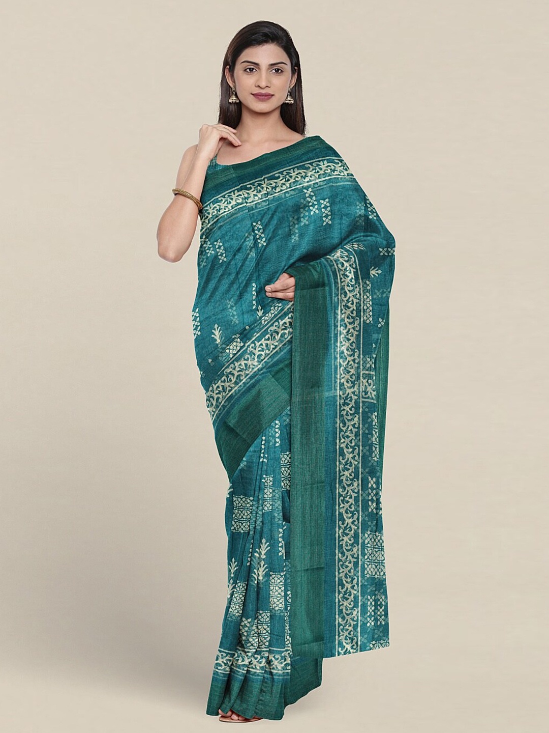 

Pothys Ethnic Motifs Printed Saree, Teal