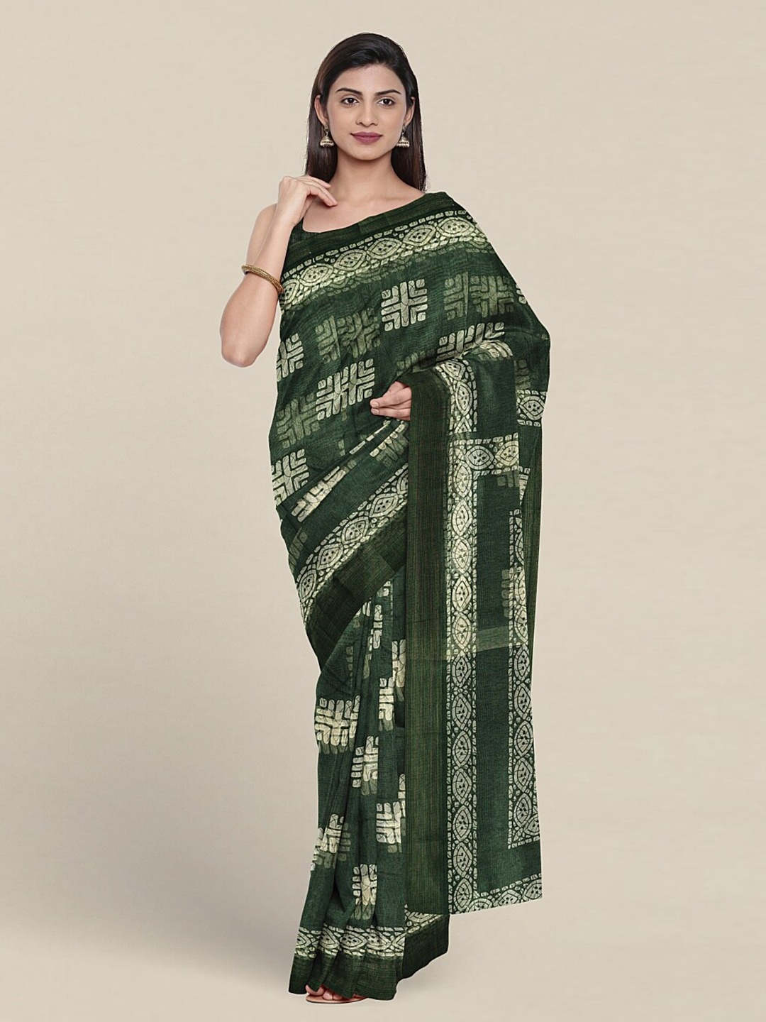 

Pothys Geometric Printed Saree, Green