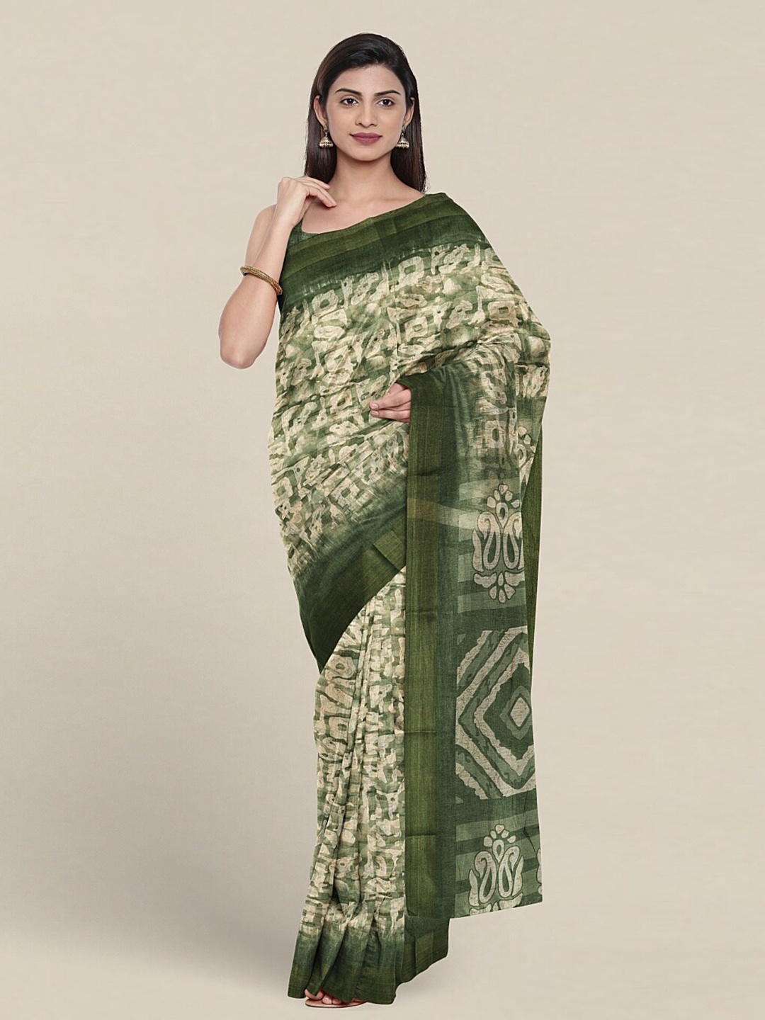 

Pothys Batik Ethnic Motifs Printed Saree, Green