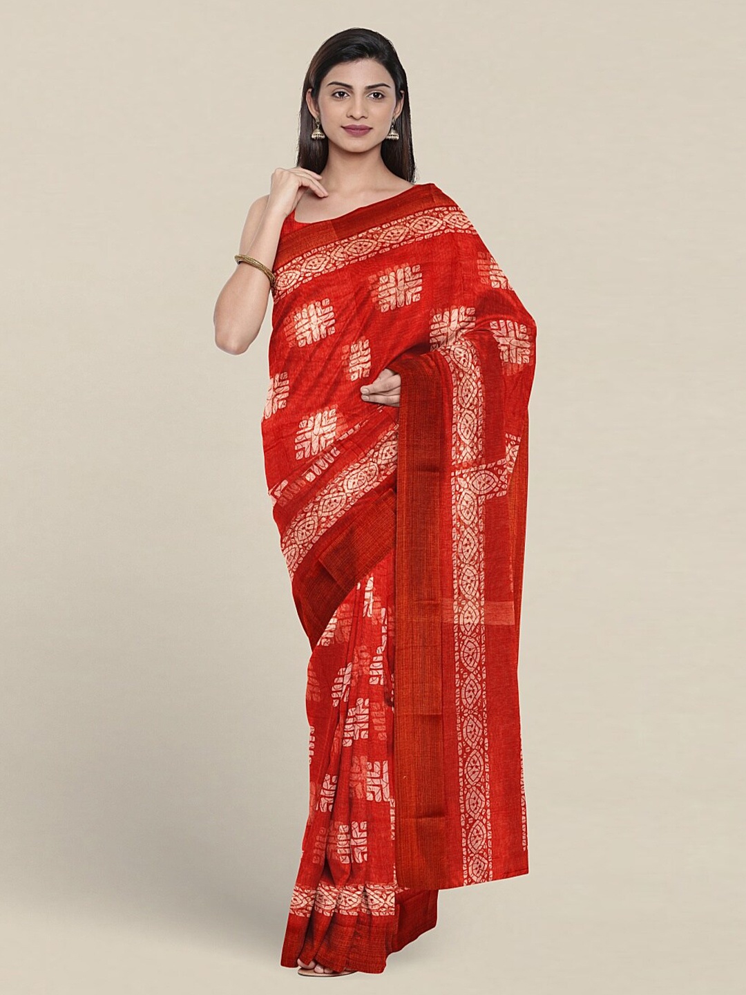 

Pothys Batik Ethnic Motifs Printed Saree, Red