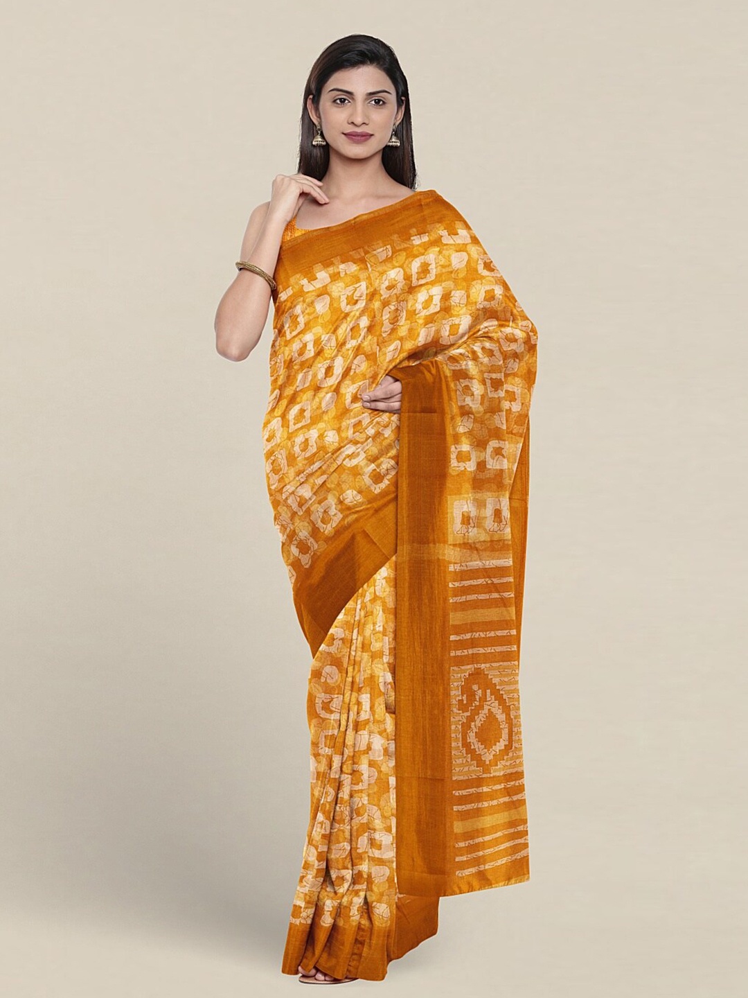 

Pothys Batik Ethnic Motifs Printed Saree, Yellow