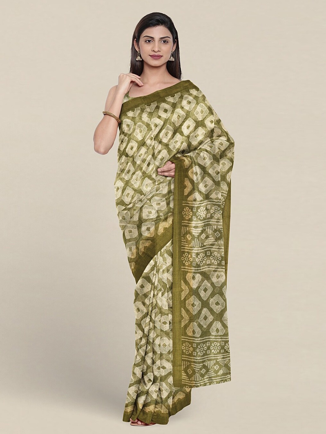 

Pothys Geometric Printed Saree, Green