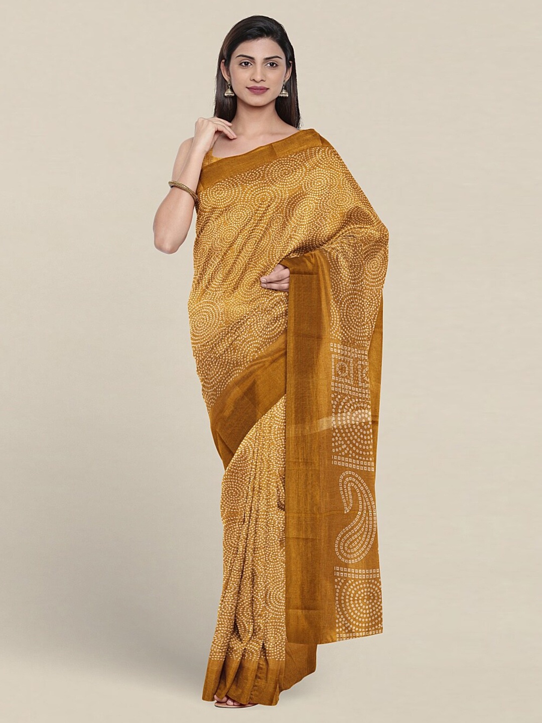 

Pothys Polka Dots Printed Saree, Mustard