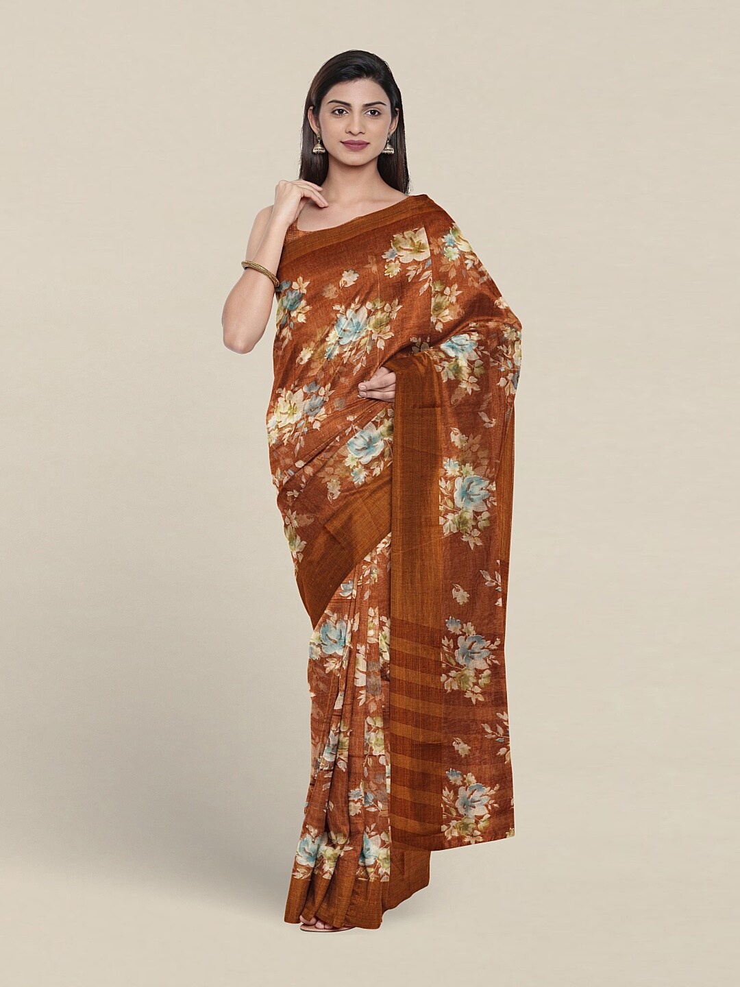 

Pothys Floral Printed Saree, Brown