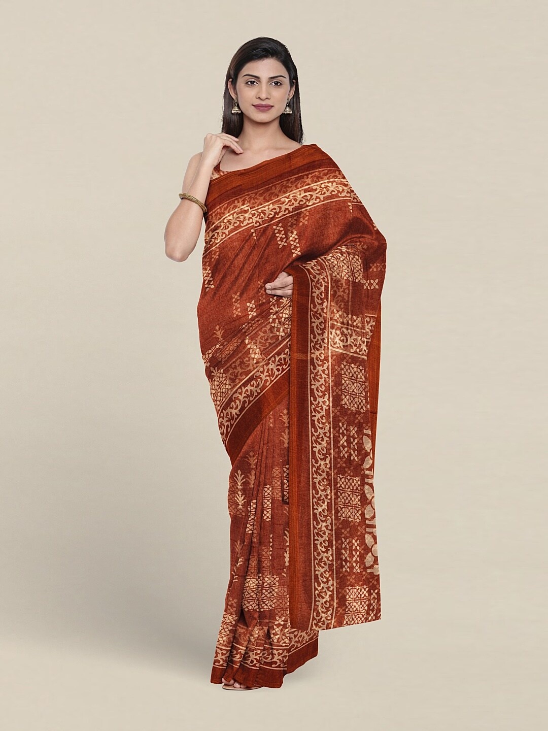

Pothys Geometric Printed Saree, Brown