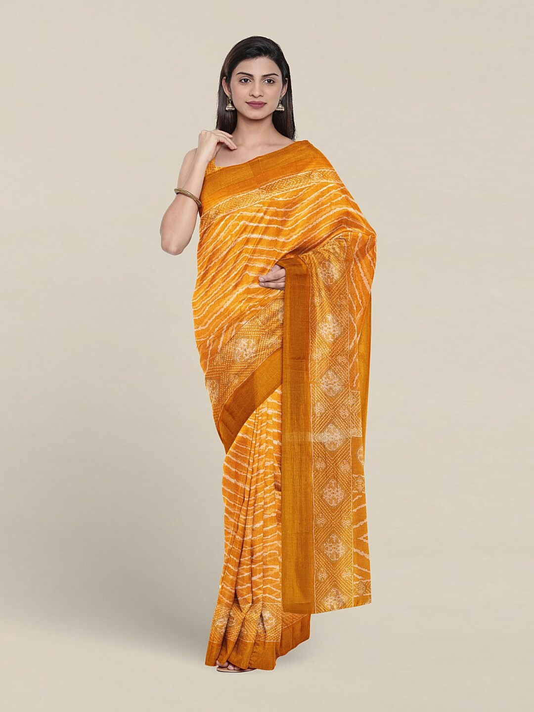 

Pothys Geometric Printed Saree, Mustard