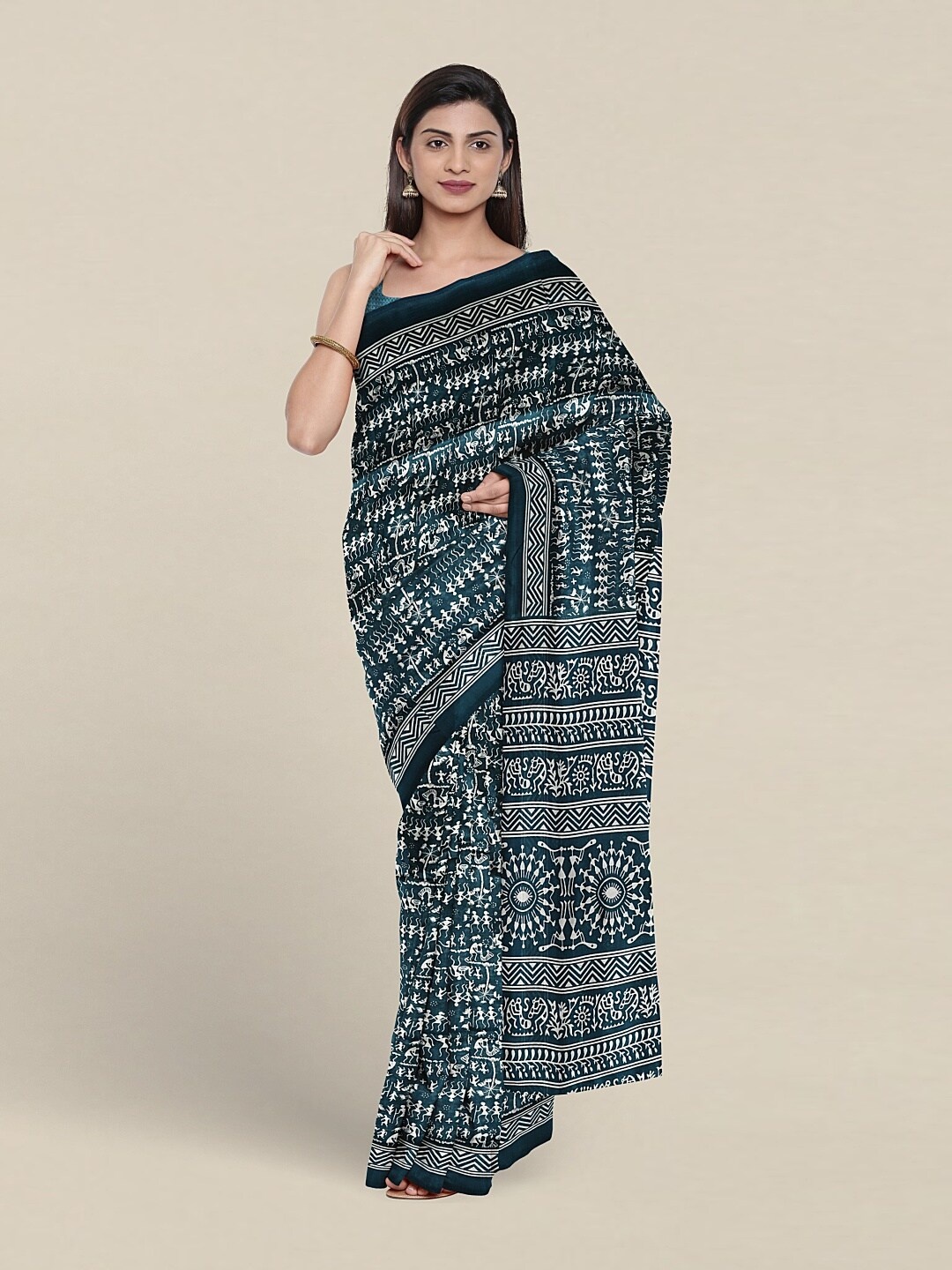 

Pothys Ethnic Motifs Printed Cotton Blend Saree, Blue