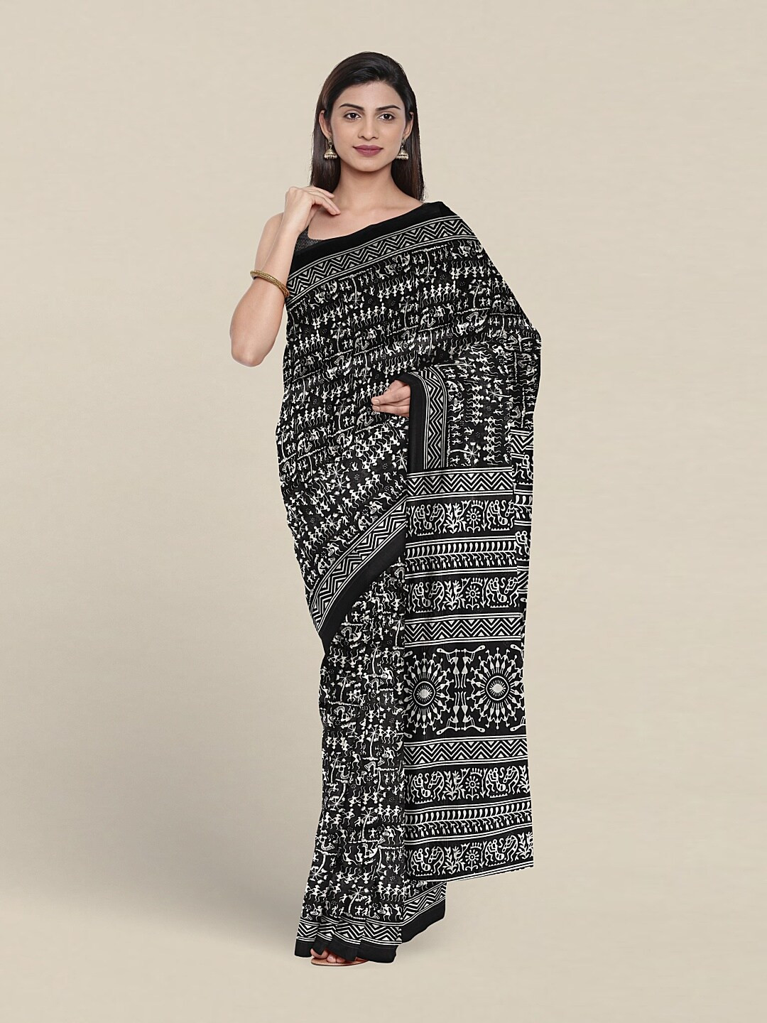 

Pothys Warli Printed Saree, Black