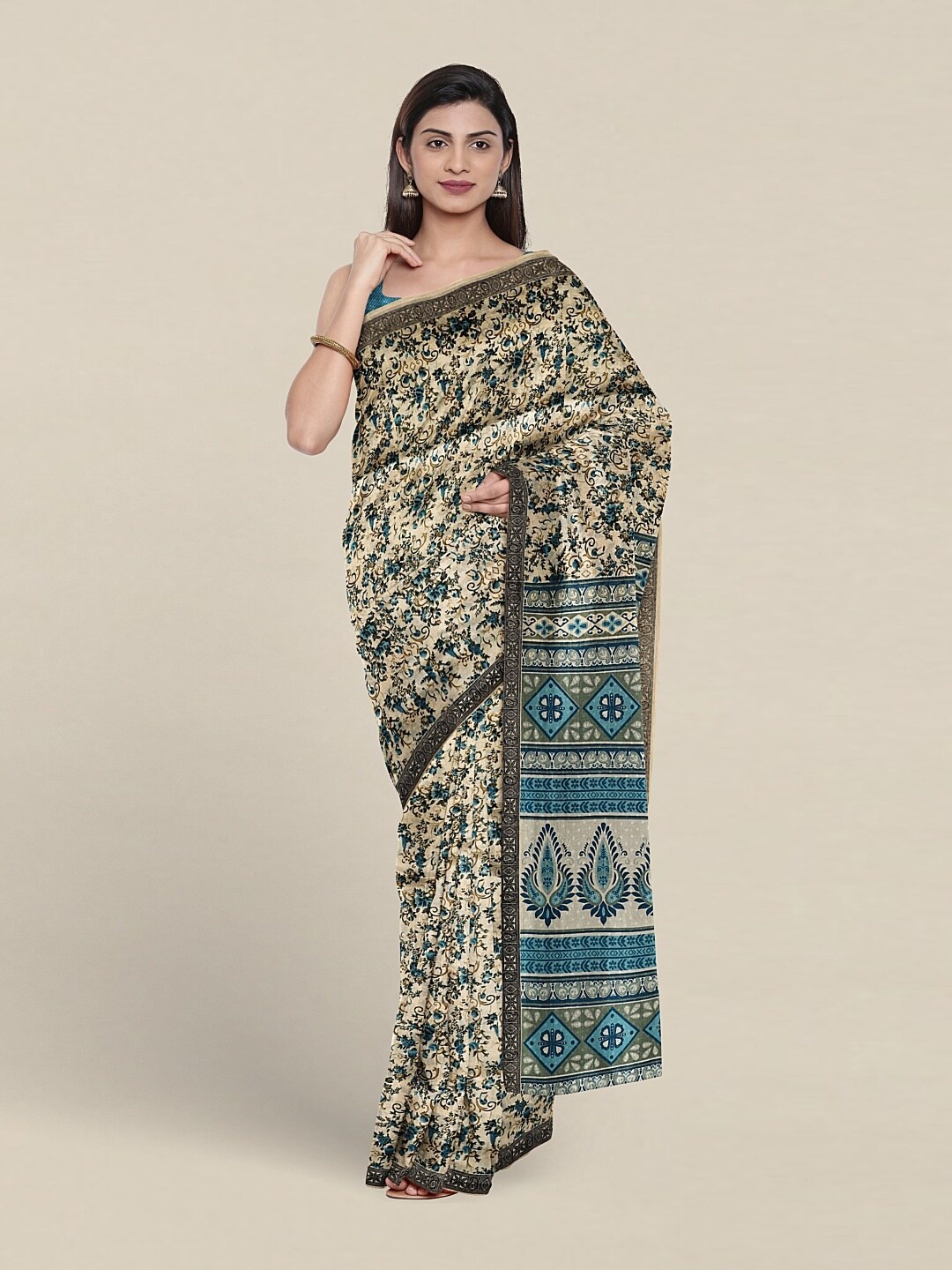 

Pothys Floral Print Saree, Cream