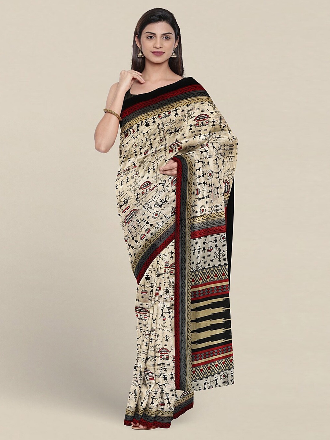 

Pothys Warli Printed Saree, Cream