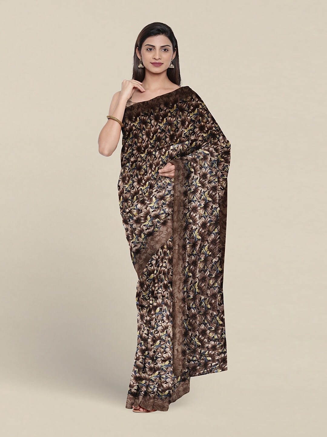 

Pothys Floral Printed Cotton Blend Saree, Brown