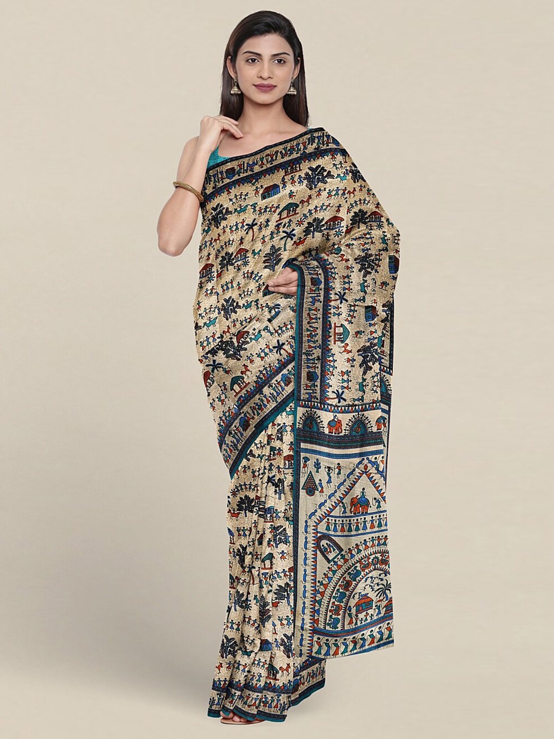 

Pothys Ethnic Motifs Printed Saree, Cream