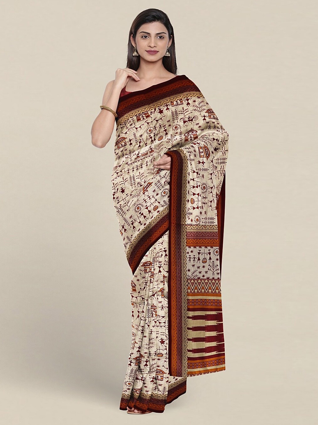 

Pothys Warli Printed Saree, Cream
