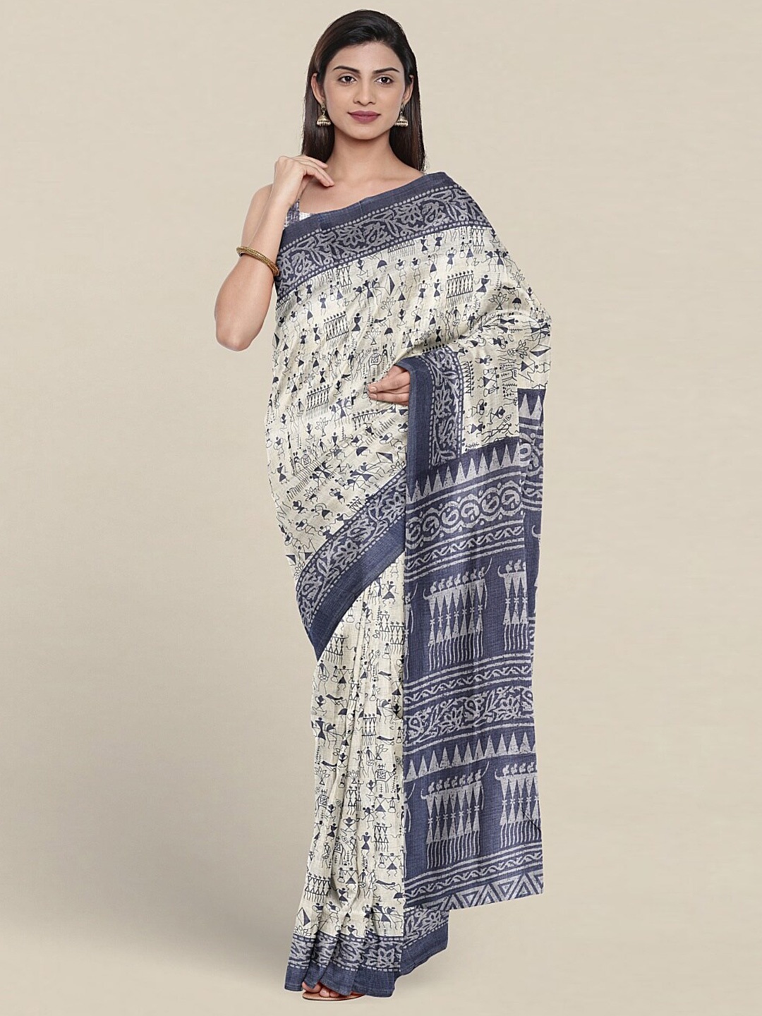 

Pothys Abstract Printed Saree, White
