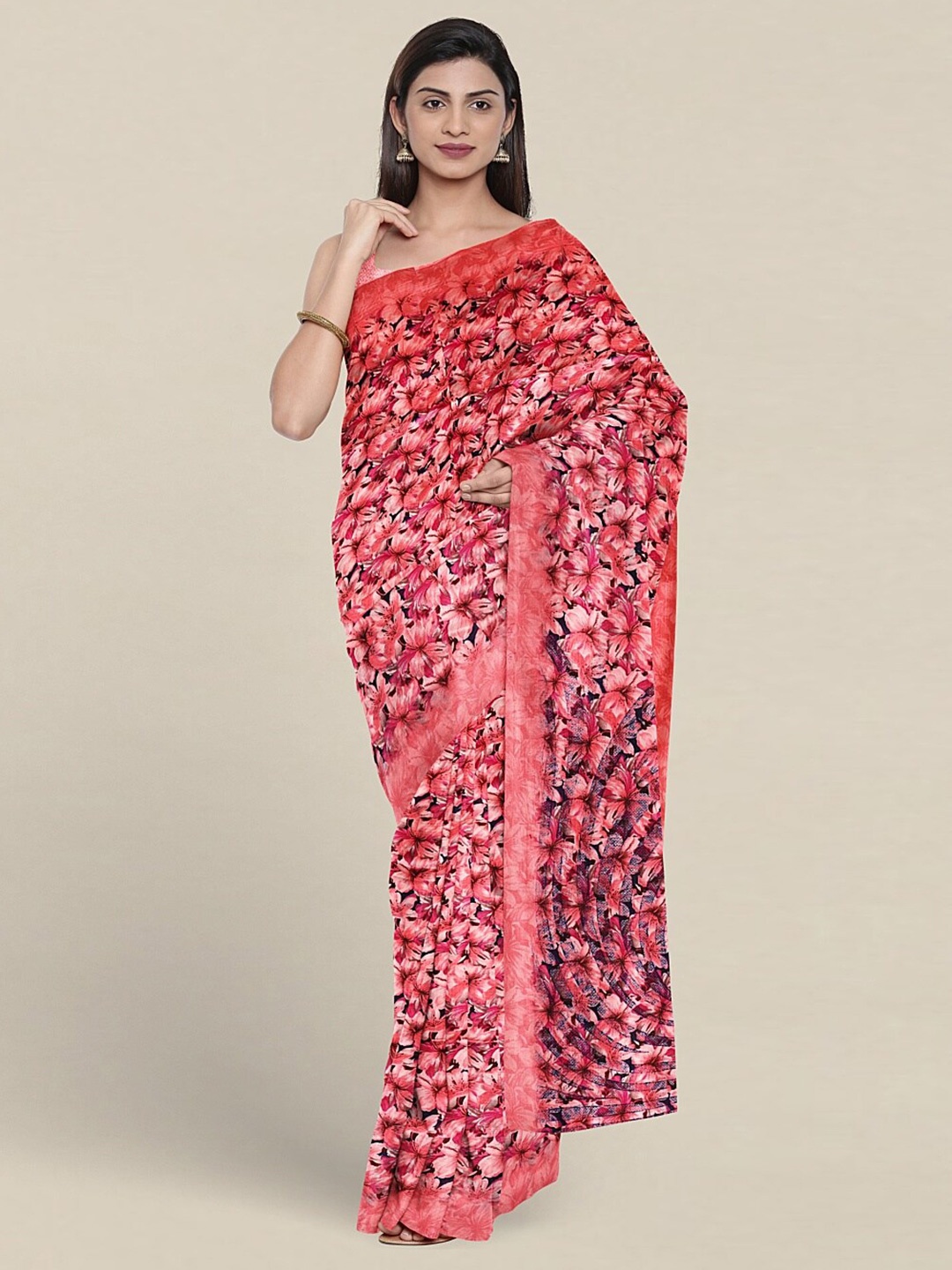 

Pothys Floral Printed Cotton Blend Saree, Pink