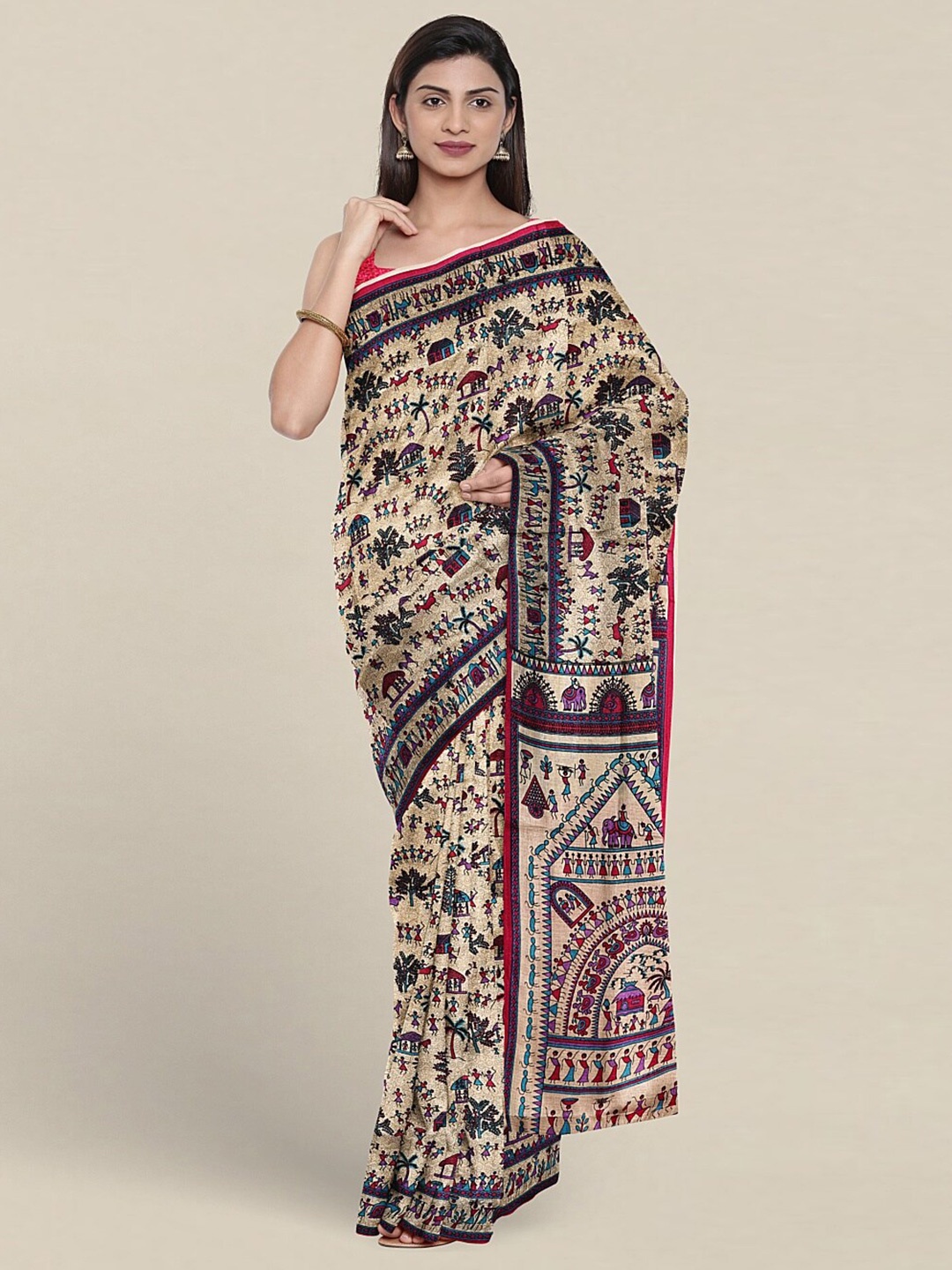 

Pothys Ethnic Motifs Printed Saree, Cream