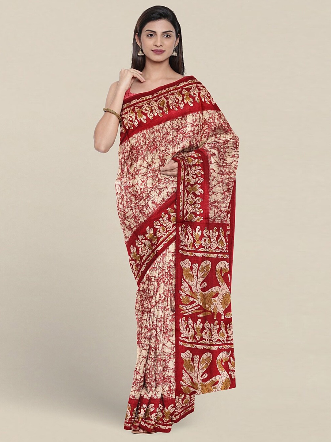 

Pothys Batik Ethnic Motifs Printed Saree, Cream