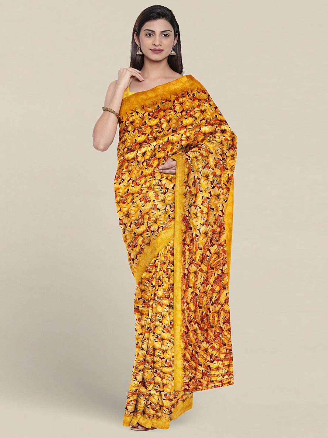 

Pothys Floral Printed Cotton Blend Saree, Yellow
