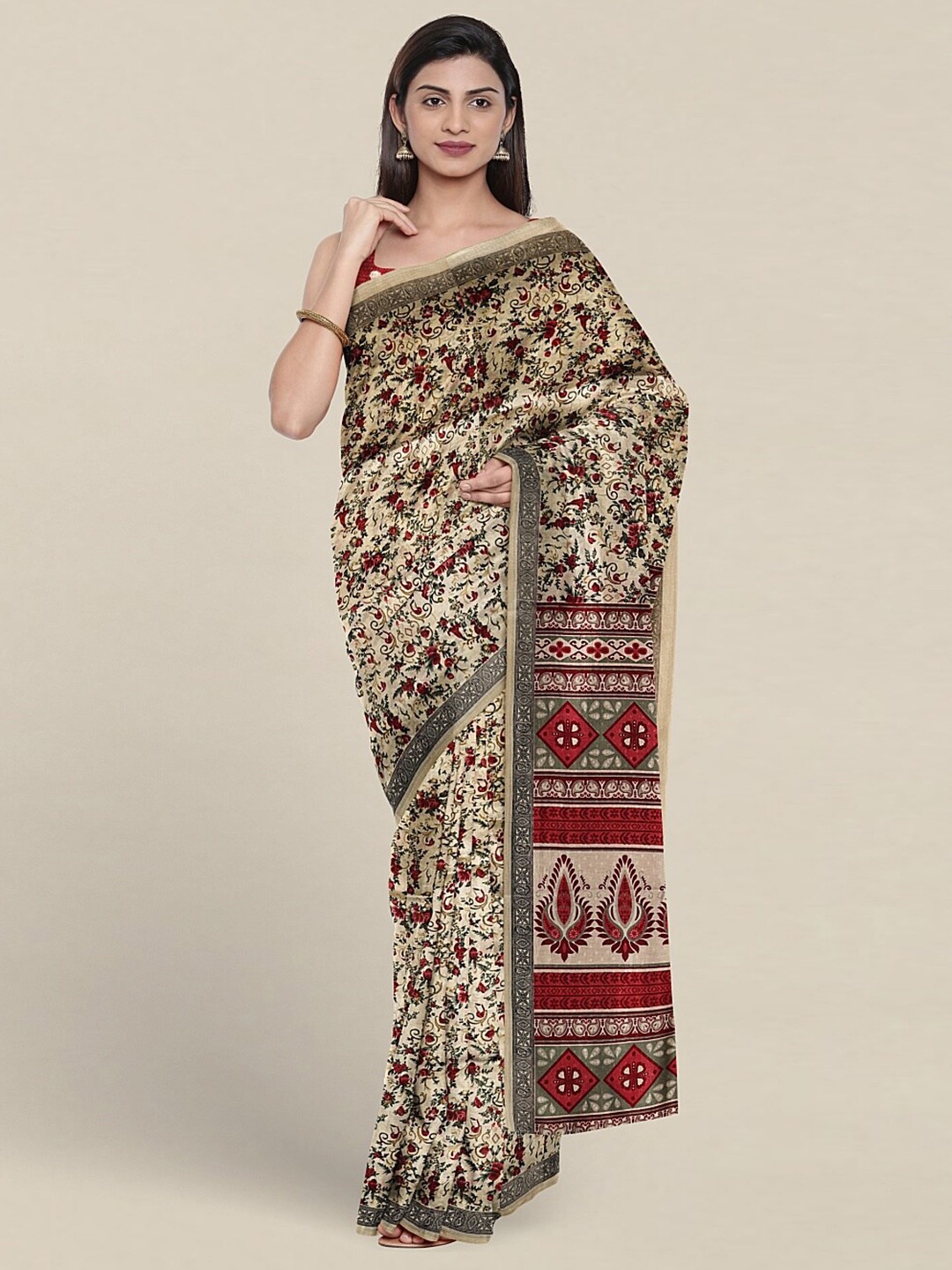 

Pothys Floral Printed Saree, Cream