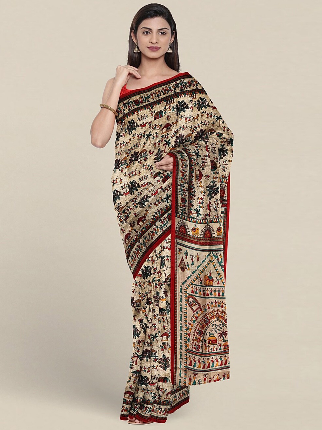 

Pothys Warli Printed Saree, Cream