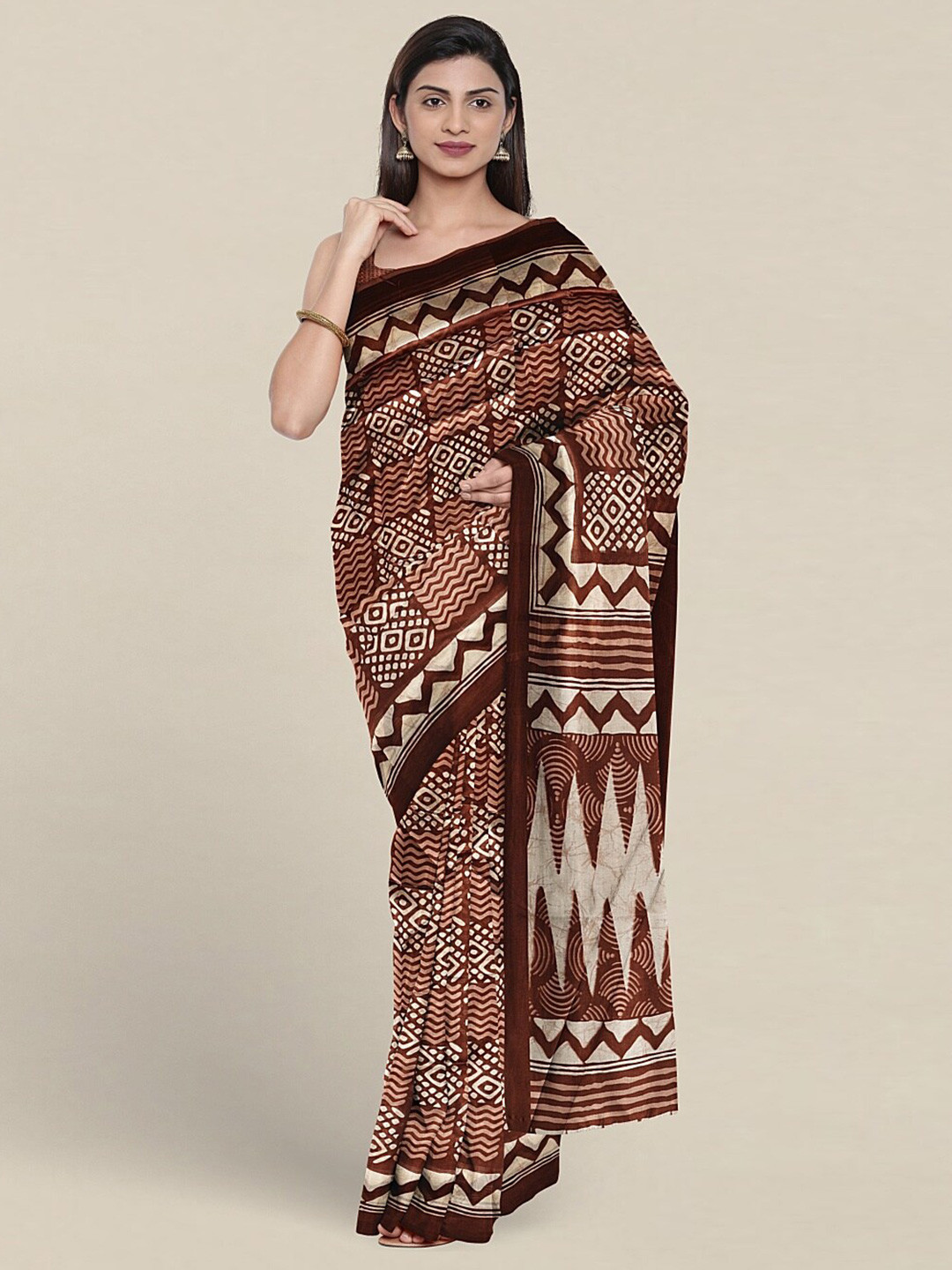 

Pothys Geometric Printed Saree, Rust
