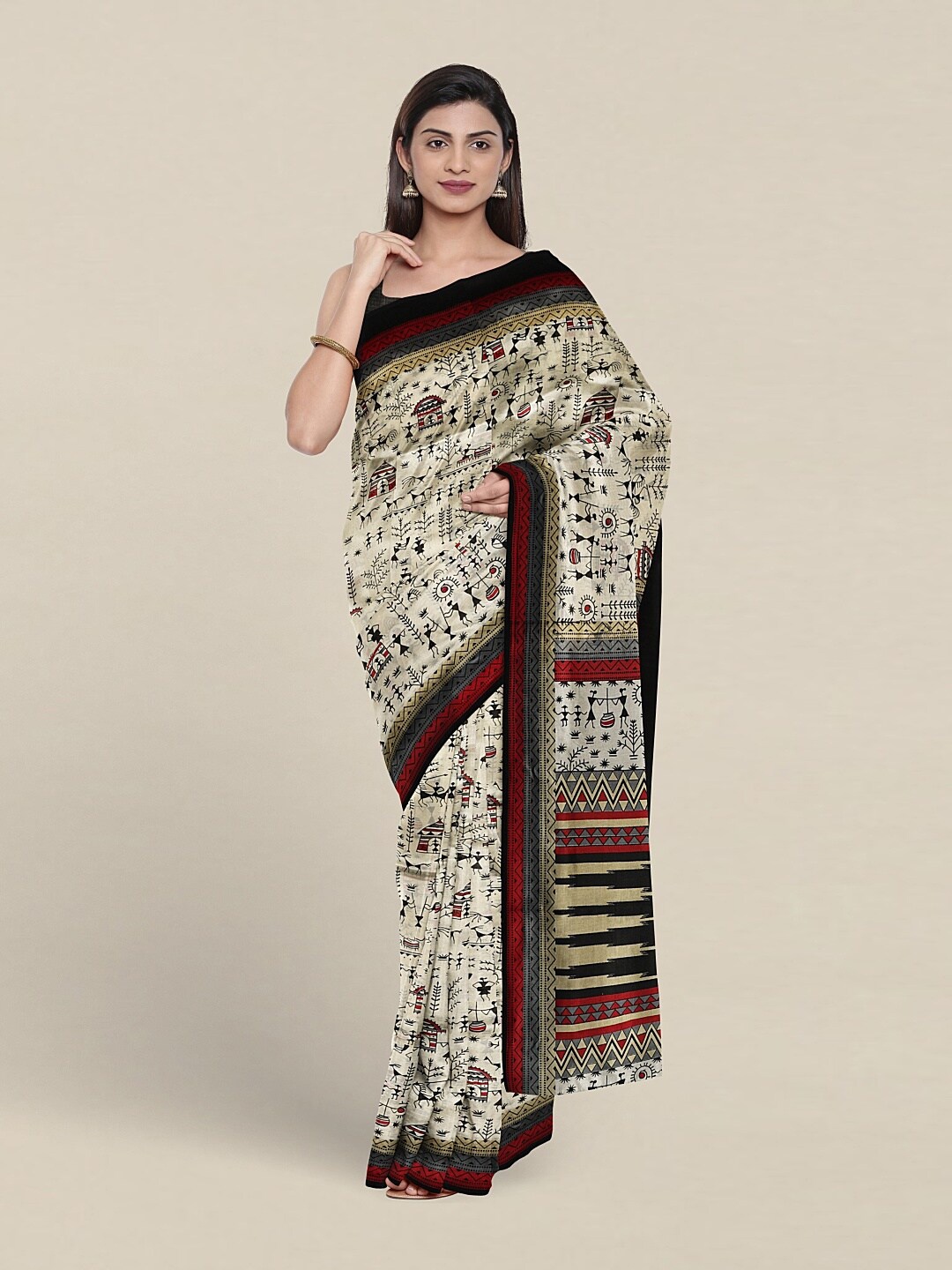 

Pothys Ethnic Motifs Printed Saree, Cream