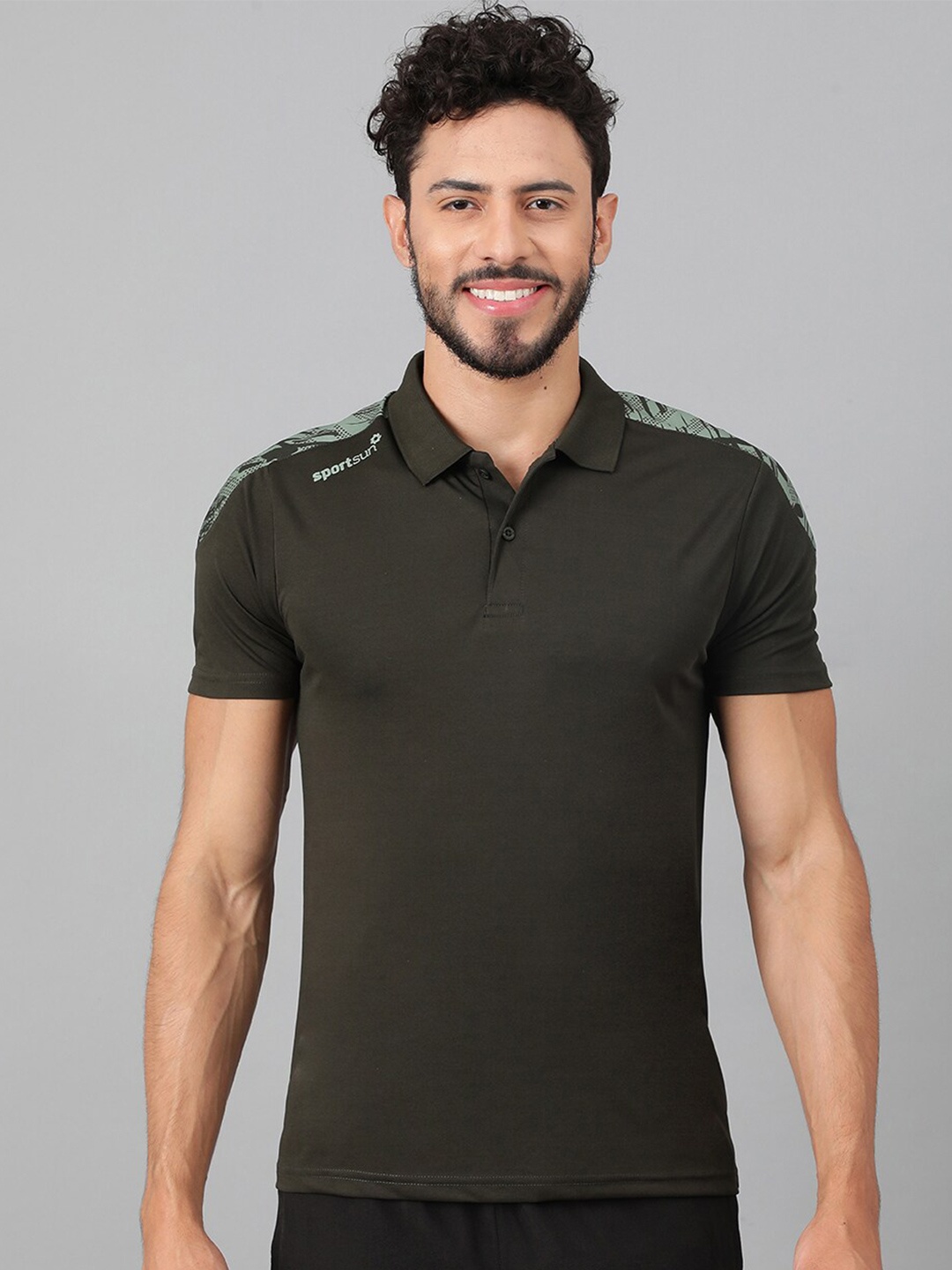 

SPORT SUN Polo Collar Regular Fit T-shirt, Olive