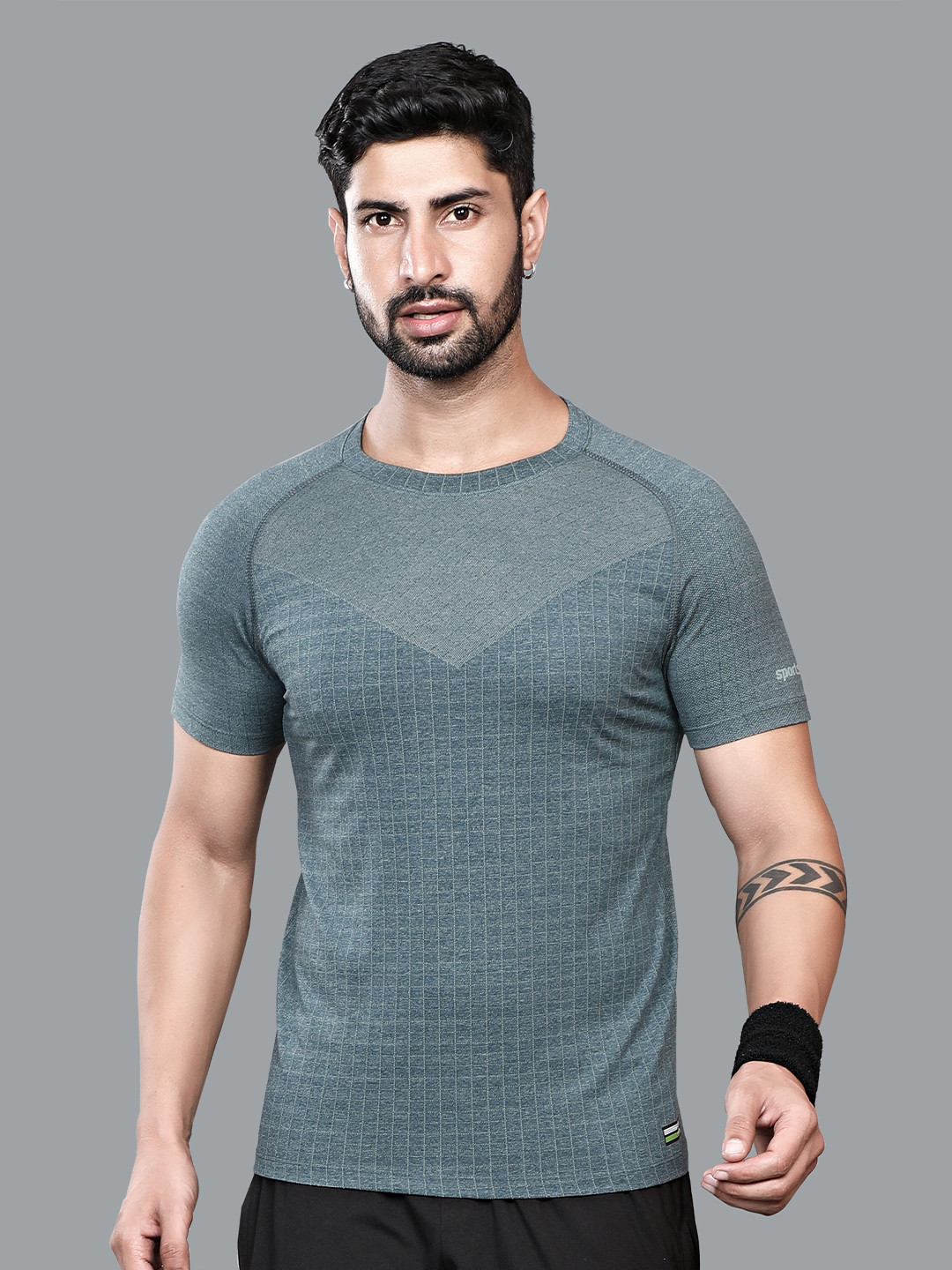 

SPORT SUN Checked Raglan Sleeves Sports T-shirt, Green