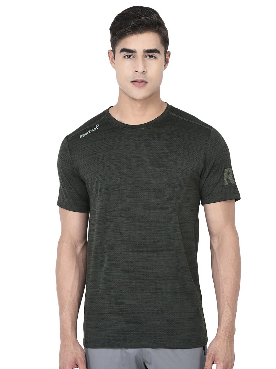 

SPORT SUN Round Neck Sports T-shirt, Olive