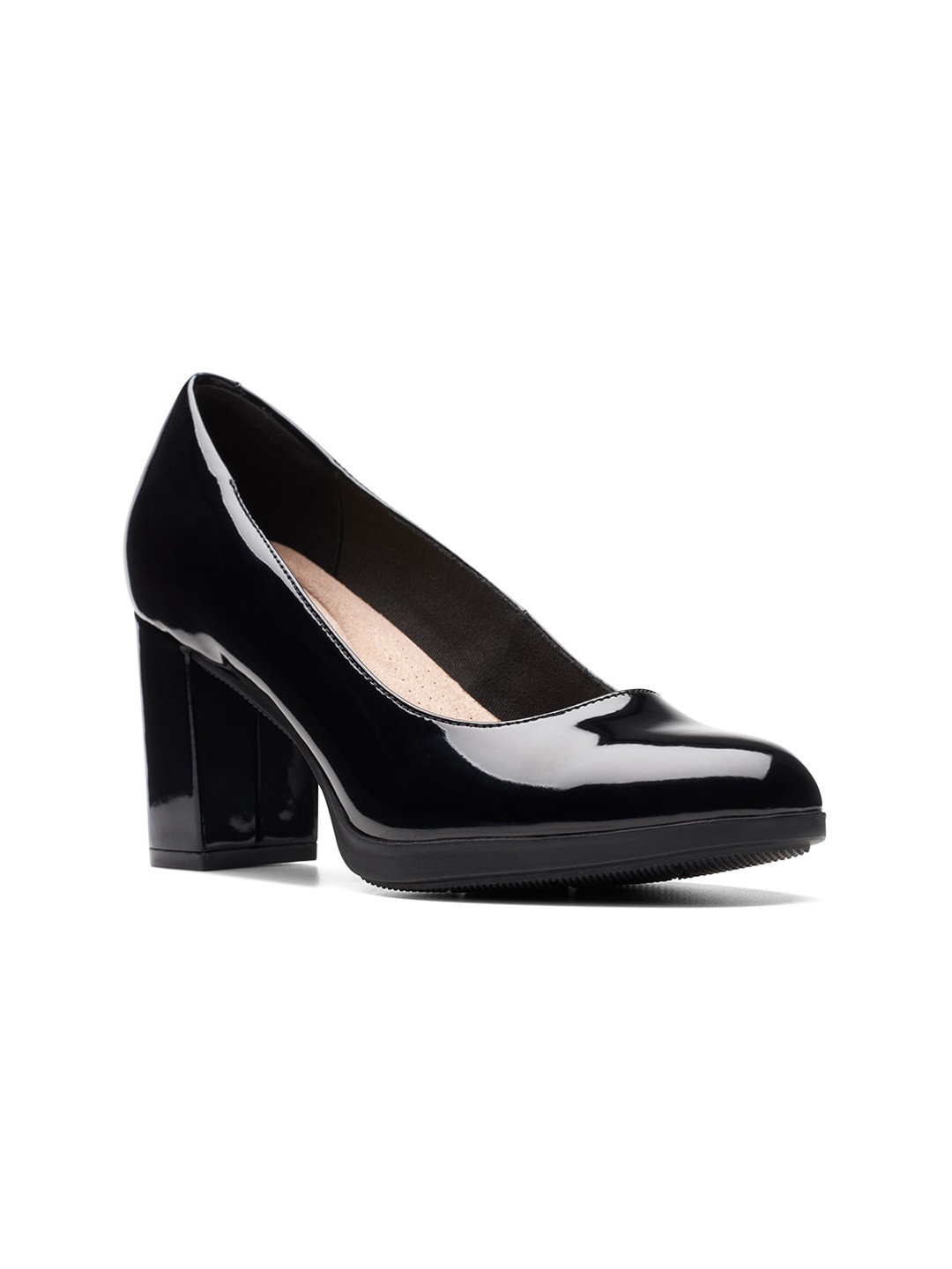 

Clarks Round Toe Block Pumps, Black