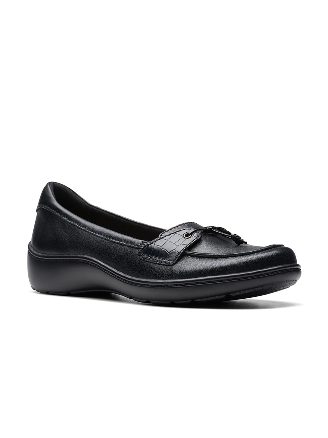 Clarks Women Textured Leather Formal Loafers, Black
