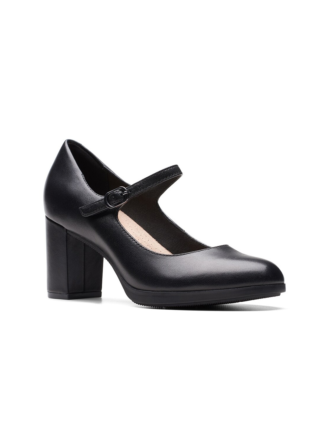 

Clarks Leather Work Block Pumps With Buckle Closure, Black