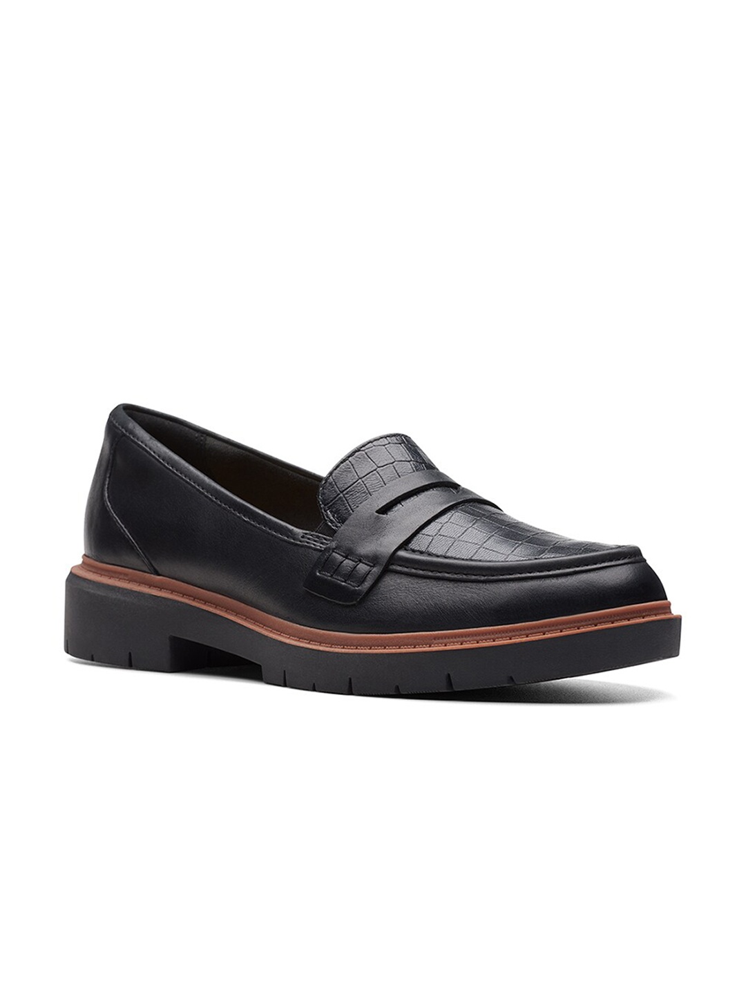 

Clarks Women Leather Slip-On Loafers, Black
