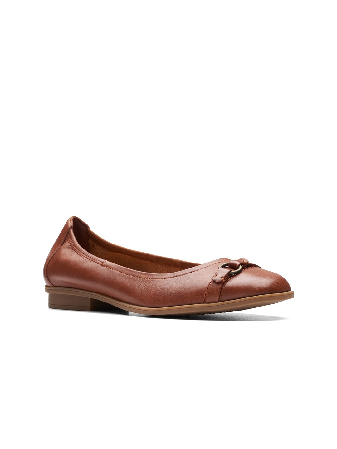 

Clarks Square Toe Embellished Work Leather Ballerinas, Tan