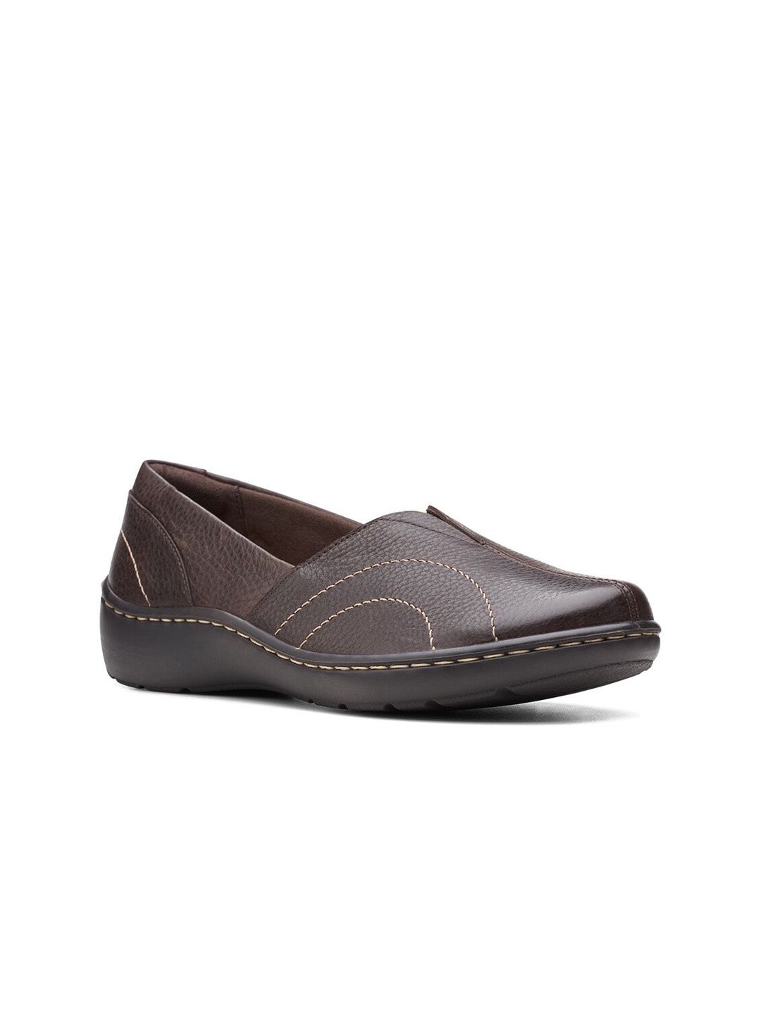

Clarks Women Memory Foam Insole Leather Slip On Sneakers, Brown