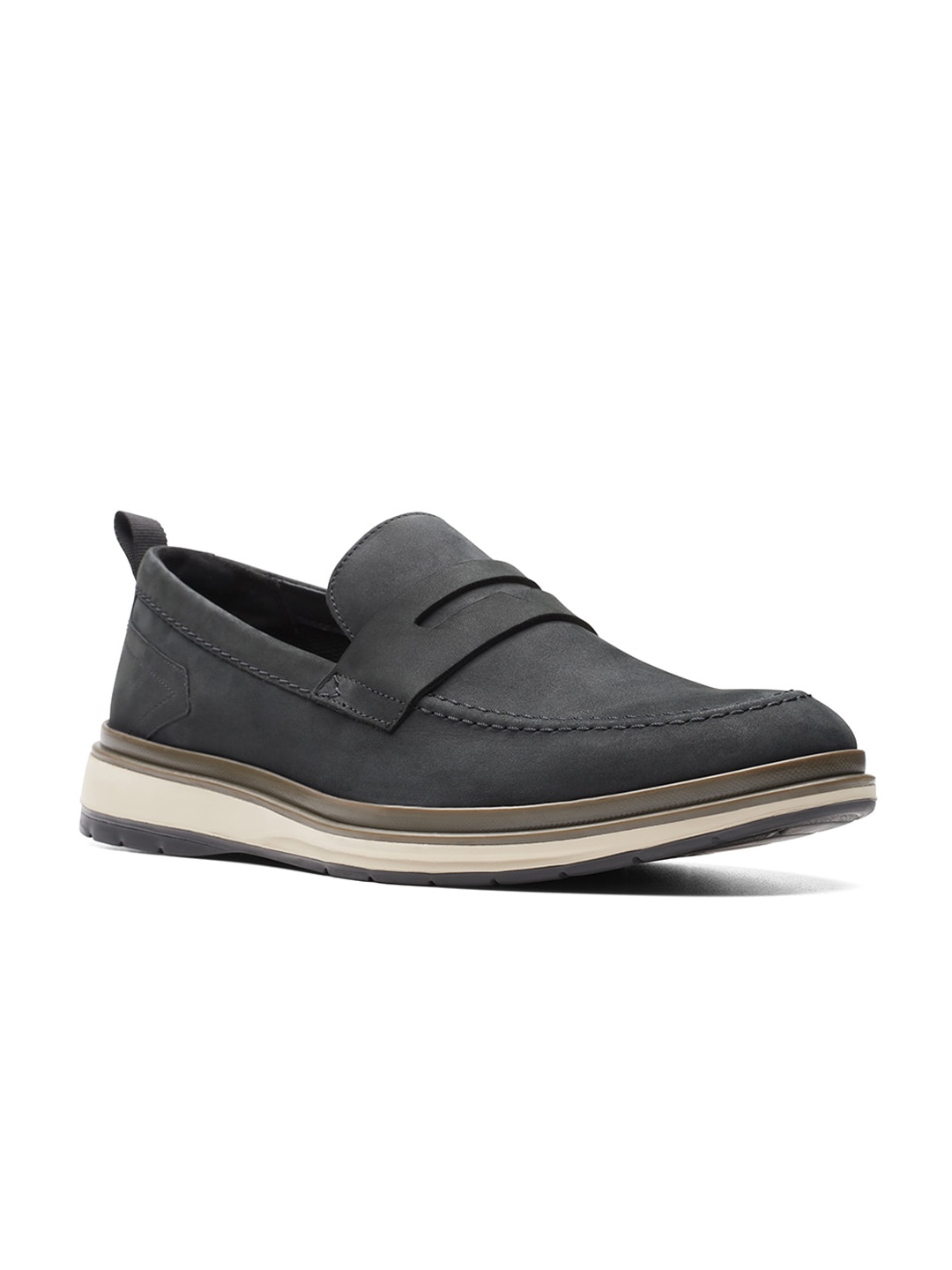 

Clarks Men Memory Foam Insole Nubuck Penny Loafers, Black